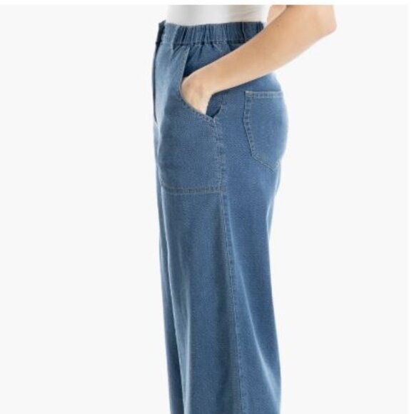 NWT MAX STUDIO LONDON Blue Wide Leg Cotton Pique Jeans with Pockets XS/S - Picture 7 of 16